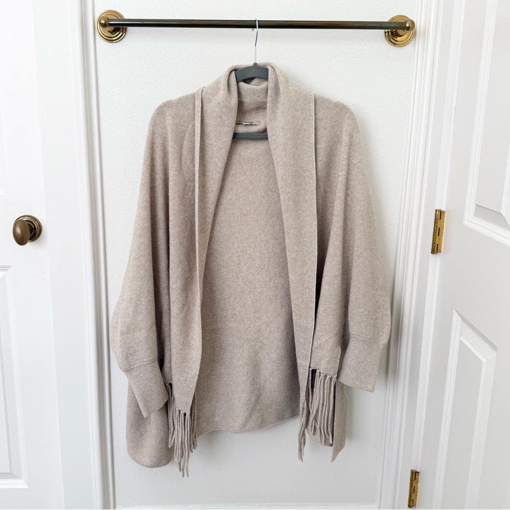 Barbour Tabitha Wool Fringe Cardigan Sweater Cape - Picture 4 of 10